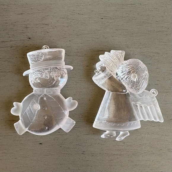 Other - VTG Christmas Tree Ornaments Clear Frosted Plastic Angel Snowman 3 Inch Holiday